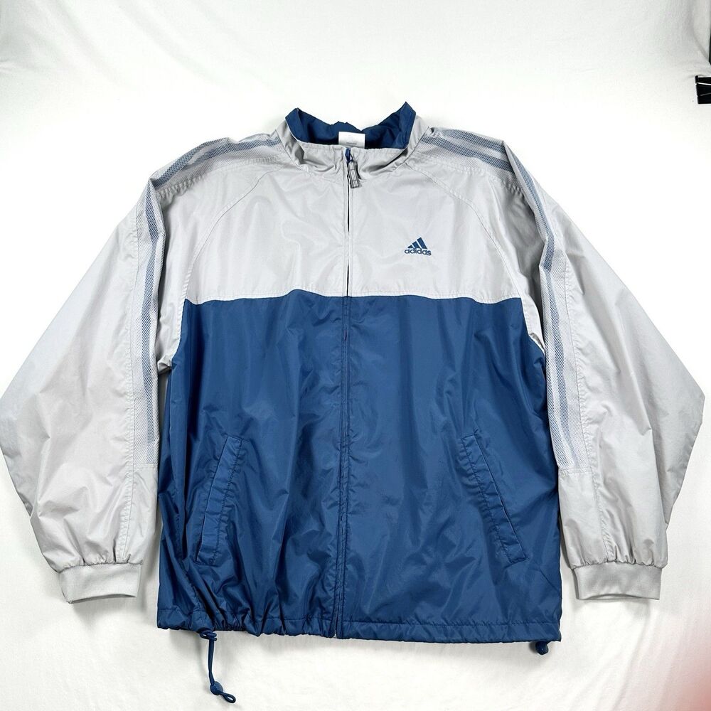 Adidas Tracksuit Windbreaker Mens XXL Navy Gray Full Zip Y2K Vintage